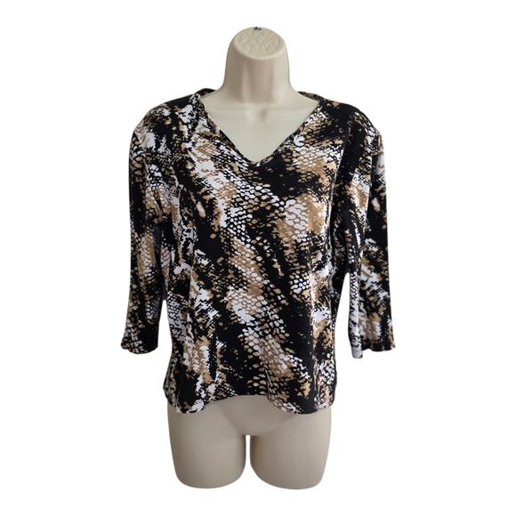 Anne Klein Tops - Anne Klein Women’s Large Snake Print V-Neck 3/4 Sleeve Stretch Blouse Top Soft